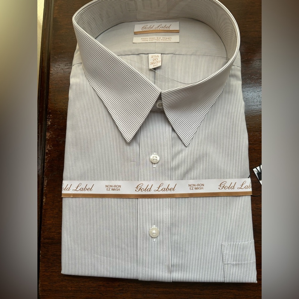 Roundtree & Yorke Men's Gray and White Striped Dress Shirt BIG Size 20 36/37 NWT